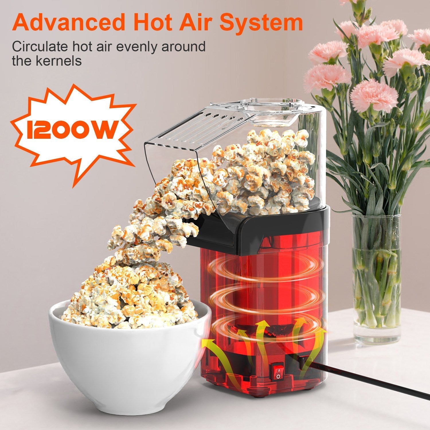 🍿 Electric Hot Air Popcorn Popper – 1200W Oil-Free Popcorn Maker CJ US