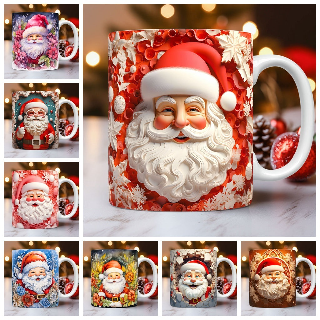 ☕ 3D Christmas Ceramic Mug – Santa & Snowman Holiday Coffee Cup CJ