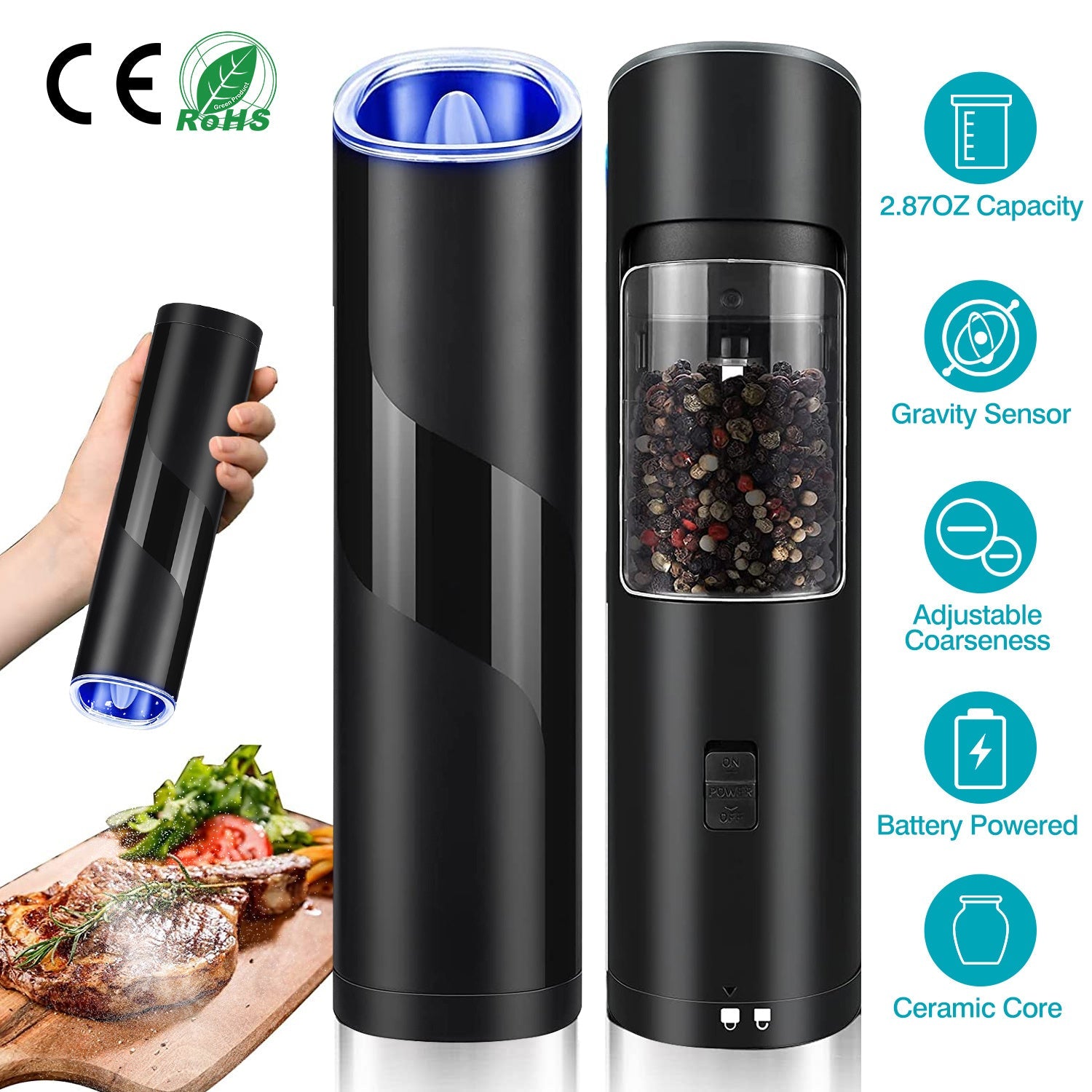 Electric Salt & Pepper Grinder – Gravity Sensor with LED CJ US