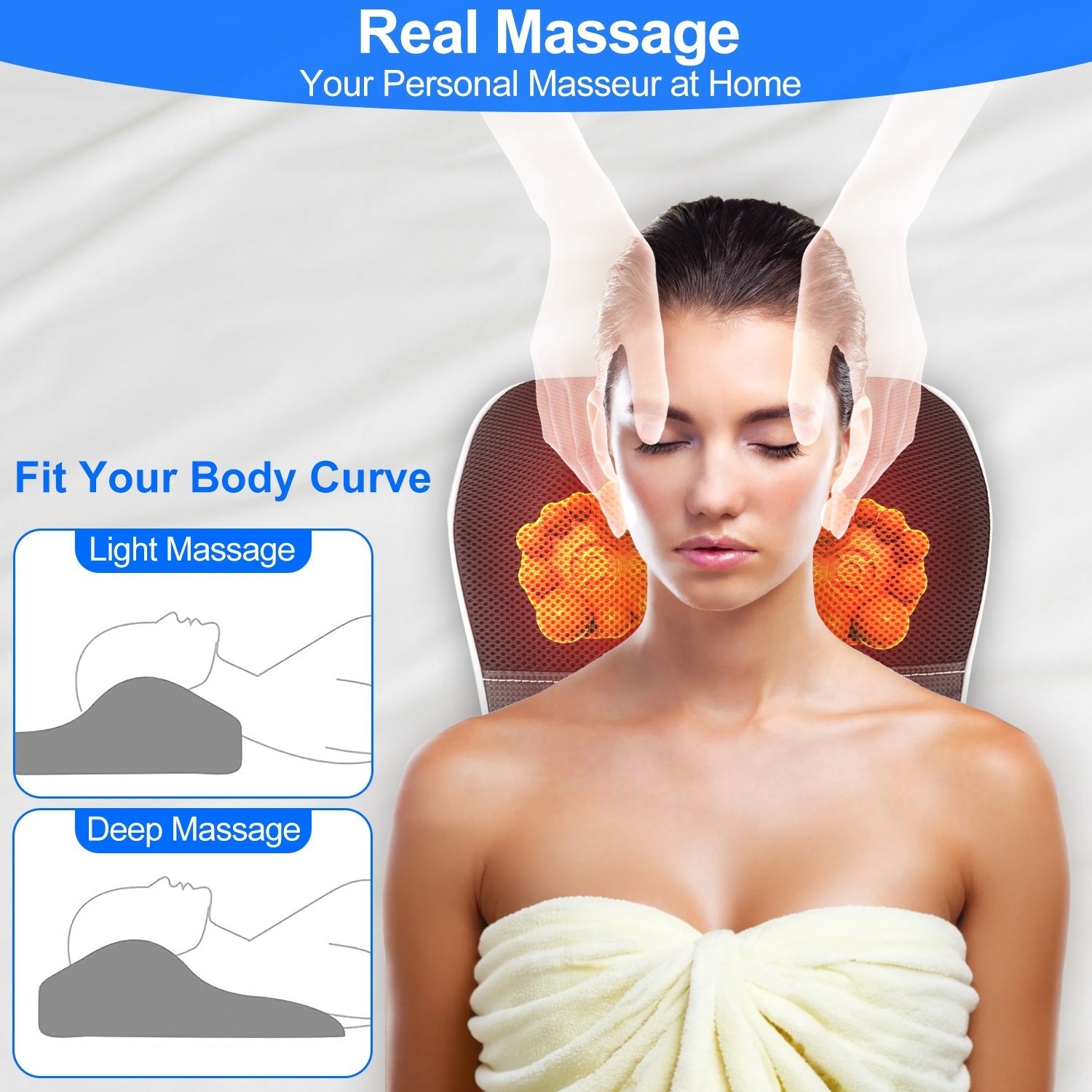 3D Back Massager Pillow – Shiatsu Heat & Kneading Massage CJ US