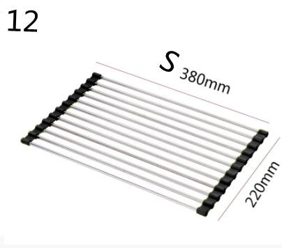 Folding Kitchen Drain Sink Rack – Stainless Steel Roll-Up Dish Drying Rack