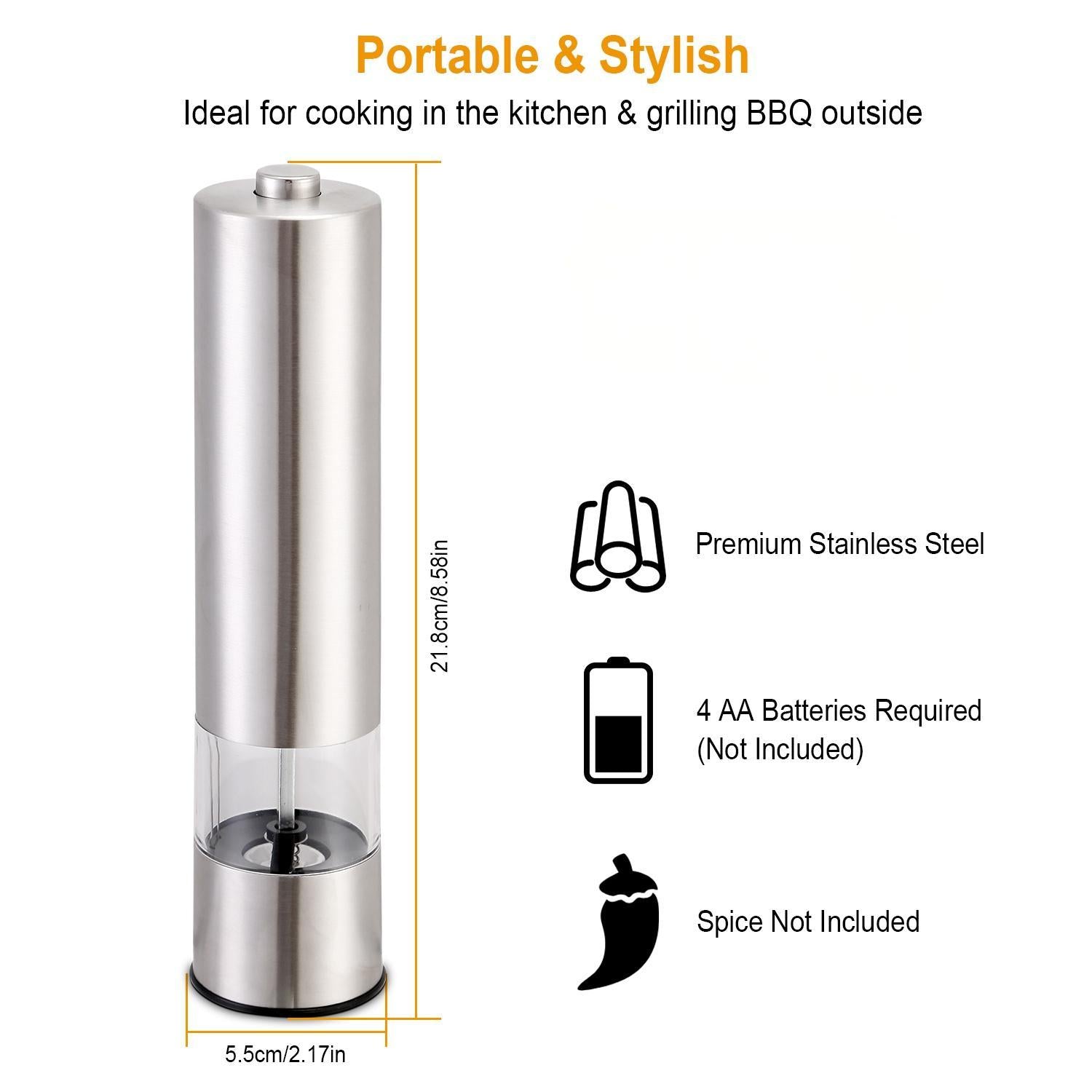 🧂 Electric Salt & Pepper Grinder – Adjustable Coarseness, Battery-Powered CJ US