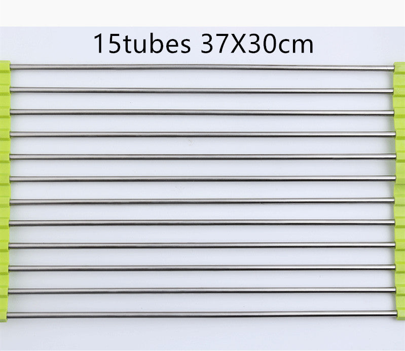 Folding Kitchen Drain Sink Rack – Stainless Steel Roll-Up Dish Drying Rack