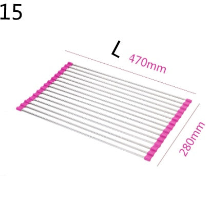 Folding Kitchen Drain Sink Rack – Stainless Steel Roll-Up Dish Drying Rack