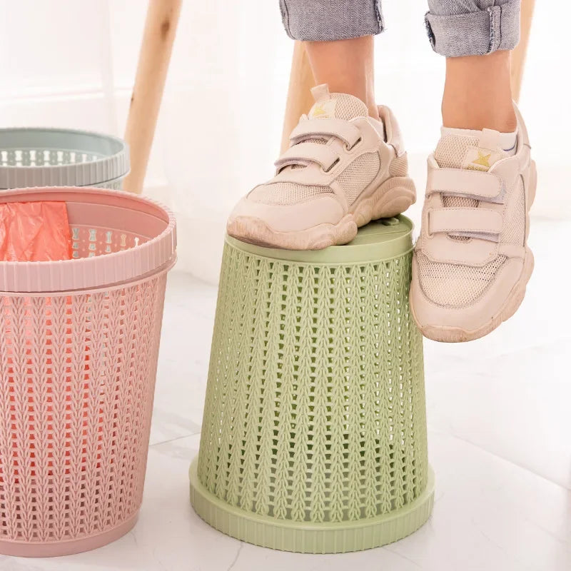 Hollow Rattan-Style Trash Can – Round Lidless Garbage Bin - SmartPursue™