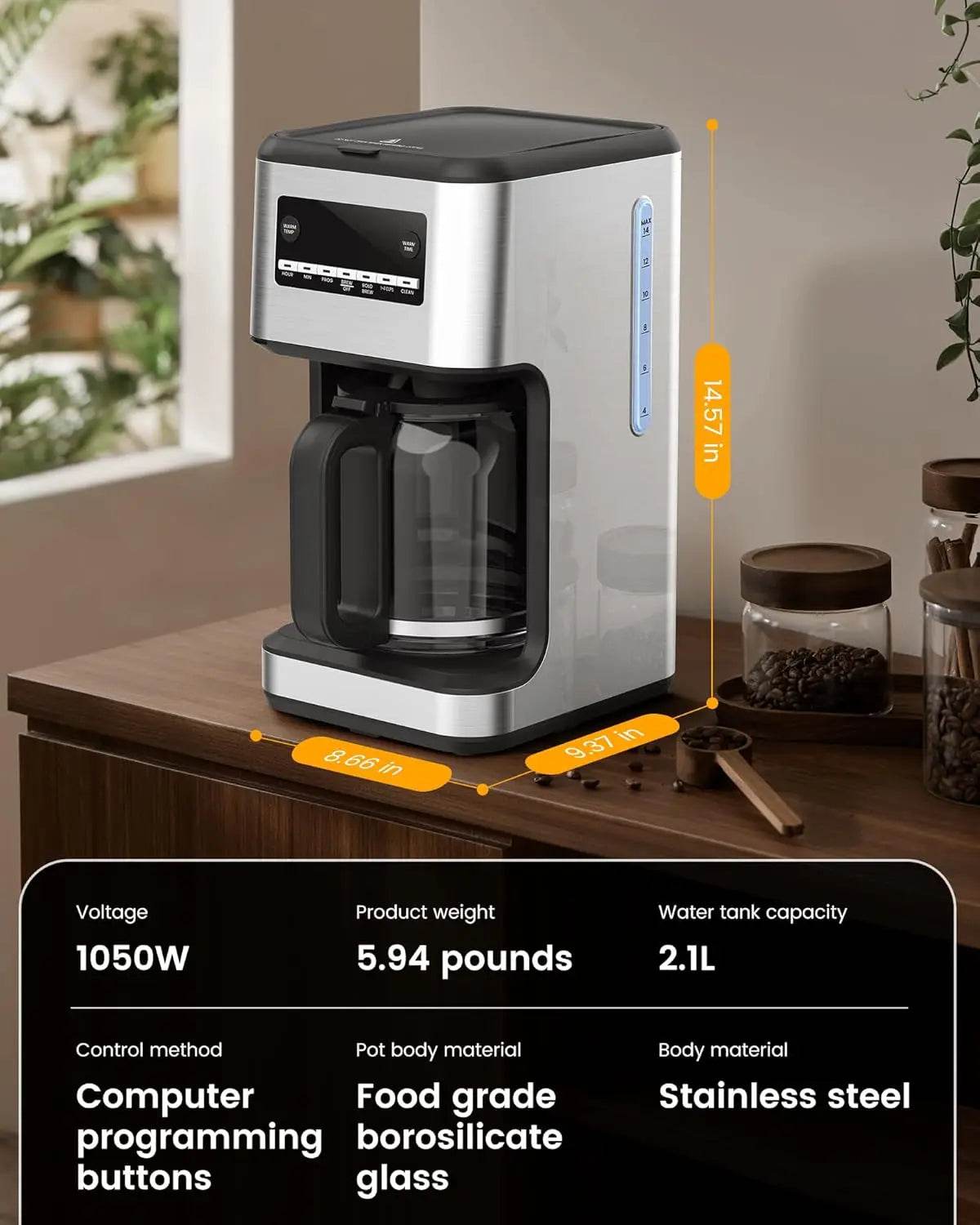 14-Cup Programmable Coffee Maker Drip-Free - SmartPursue™