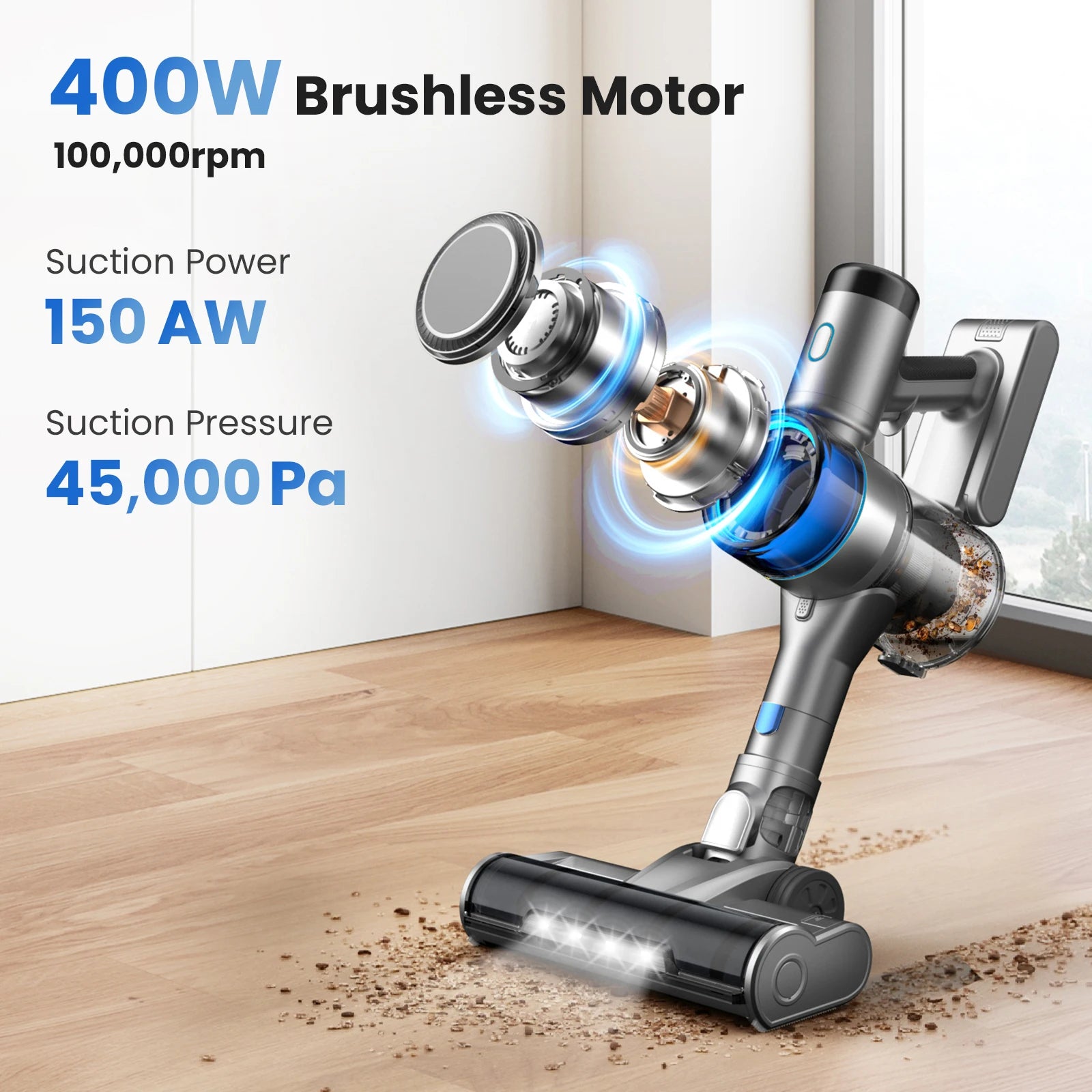 🧹 Powerful 45 kPa Cordless Stick Vacuum – Smart Cleaning for Every Surface - SmartPursue™