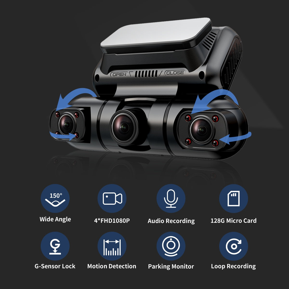 360° 4-Channel Dash Cam – Front, Rear & Side View, GPS + Night Vision - SmartPursue™