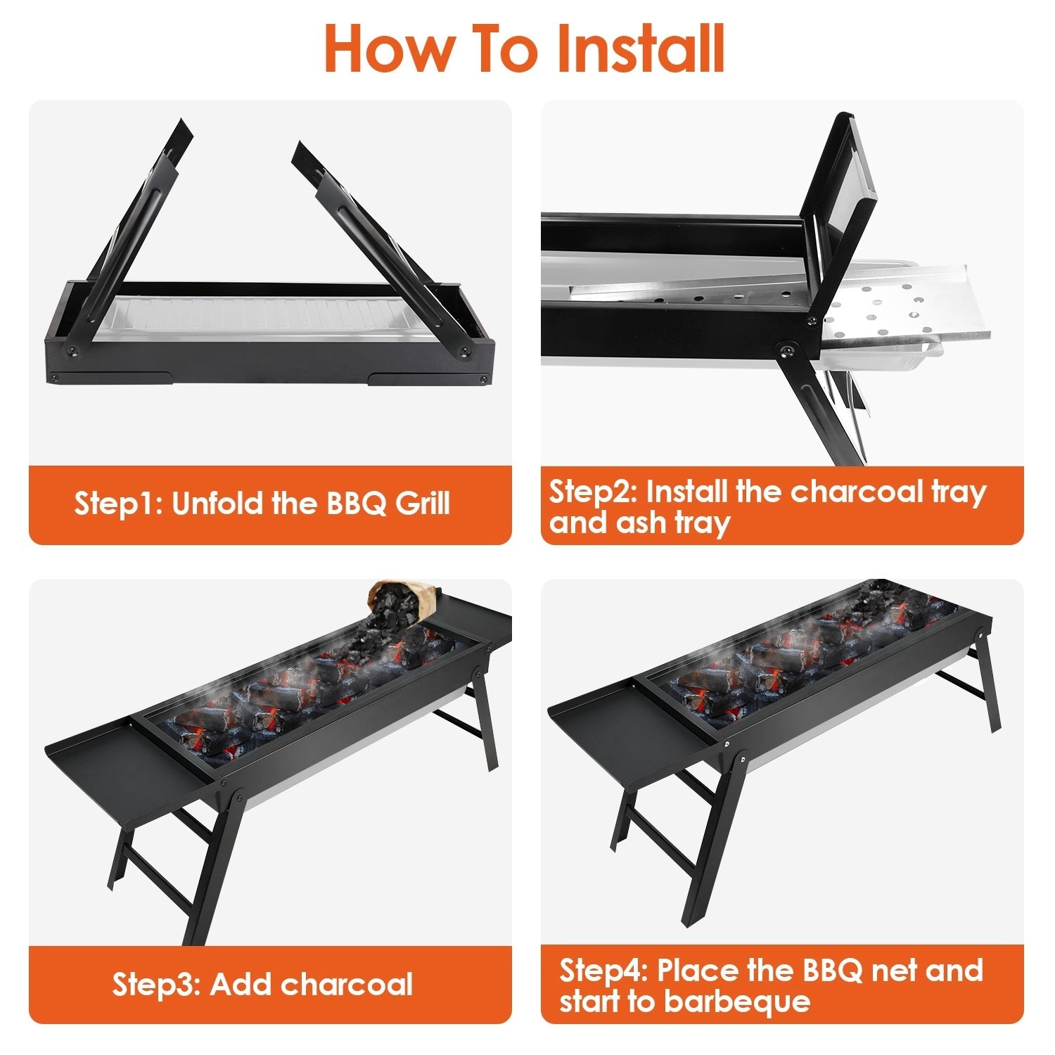 Foldable Charcoal BBQ Grill Stainless Steel Grill CJ US