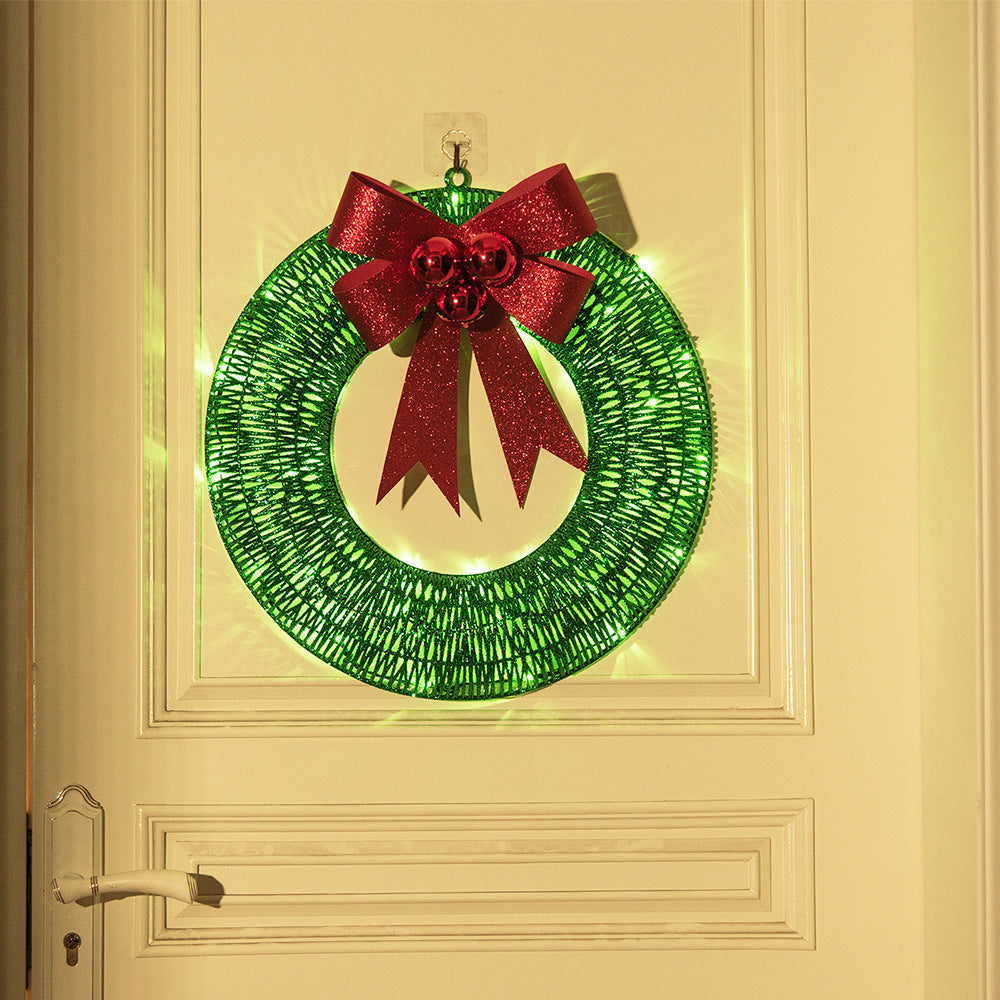 🎄 50cm LED Christmas Garland – Luminous Wreath with Big Bow for Door Décor CJ